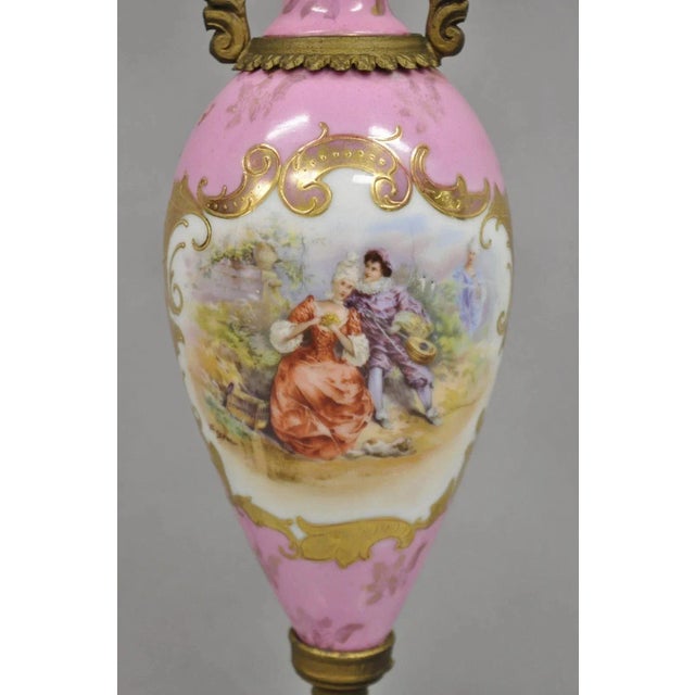 Antique French Victorian Pink Paris Porcelain Petite Urn Figural Table Lamp For Sale - Image 4 of 10