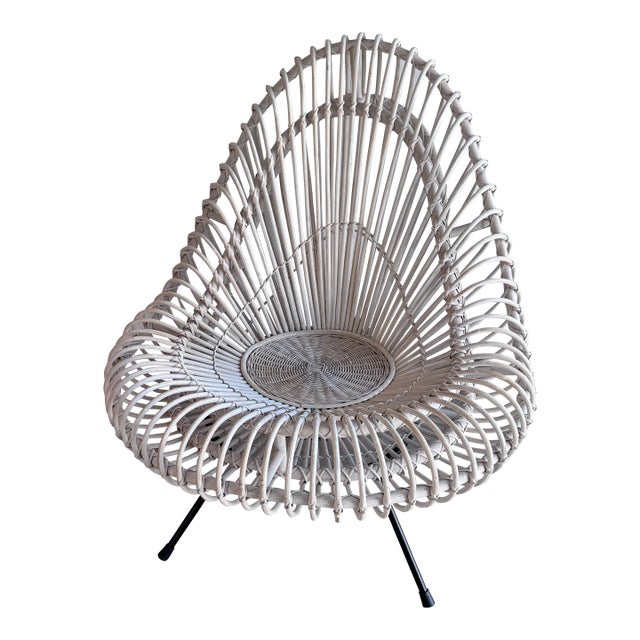 White Raton and Bamboo Lounge Chair Attributed to Janine Abraham & Dirk Jan Rol France Wrought 1950s For Sale