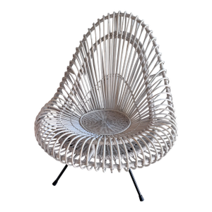 White Raton and Bamboo Lounge Chair Attributed to Janine Abraham & Dirk Jan Rol France Wrought 1950s