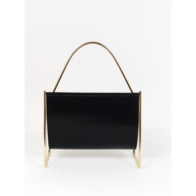Mid-Century Magazine Rack in Brass and Black Leather by Carl Auböck, 1950s For Sale - Image 16 of 18