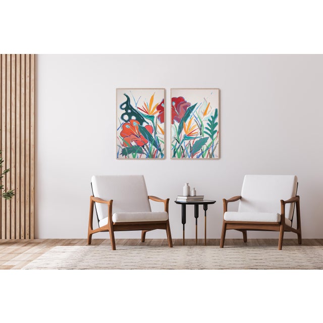 This work celebrates nature in full expansion—flowers rendered larger than life, pressing outward with color, movement,...