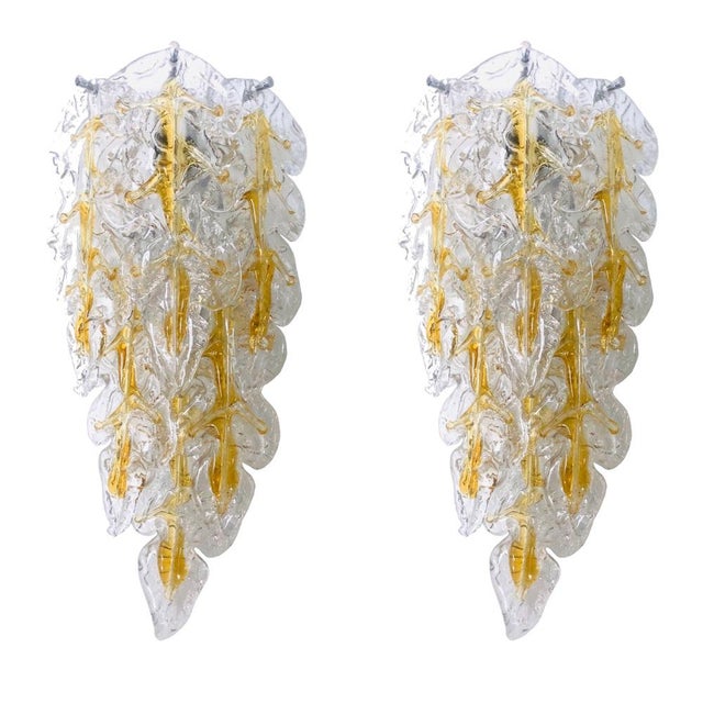Midcentury Modern Italian Murano Leaf Glass Wall Sconces by Mazzega, 1970s, Set of 2 For Sale - Image 9 of 15