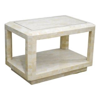 1980s Maitland Smith Style Tessellated Fossil Stone Brass Side End Table For Sale