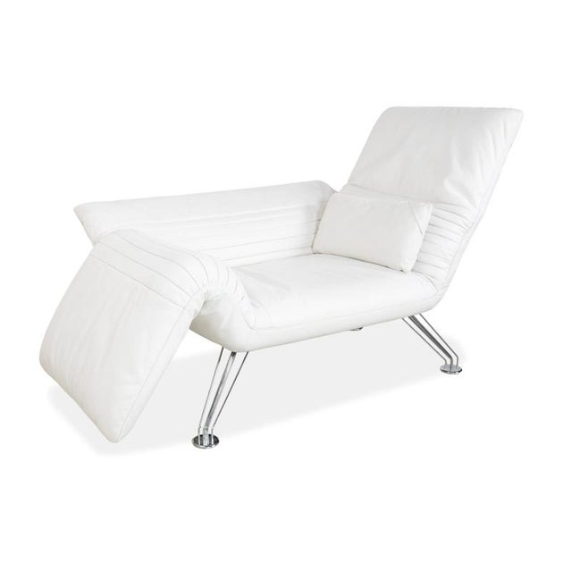 DS 142 White Leather Wing Lounger Sofa with Chrome Feet and Manual Function from de Sede For Sale - Image 6 of 18