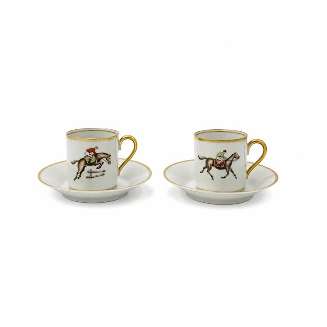 Pair Vintage Hertel Jacobs Equestrian Jockey Porcelain Demitasse Cups & Saucers For Sale - Image 11 of 11