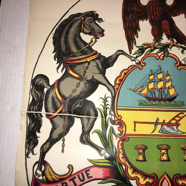 Paper Early 20th Century Antique Pennsylvania Coat of Arms Lithograph Print For Sale - Image 7 of 11