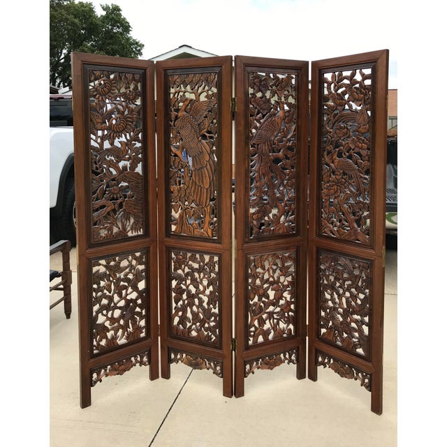 Chinese FourPanel Carved Rosewood Room Divider Screen Chairish
