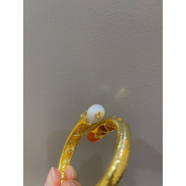 Bochic “Orient” Vintage Sapphire & South Sea Pearl Earrings & Bangle 18K & Silver For Sale - Image 11 of 11