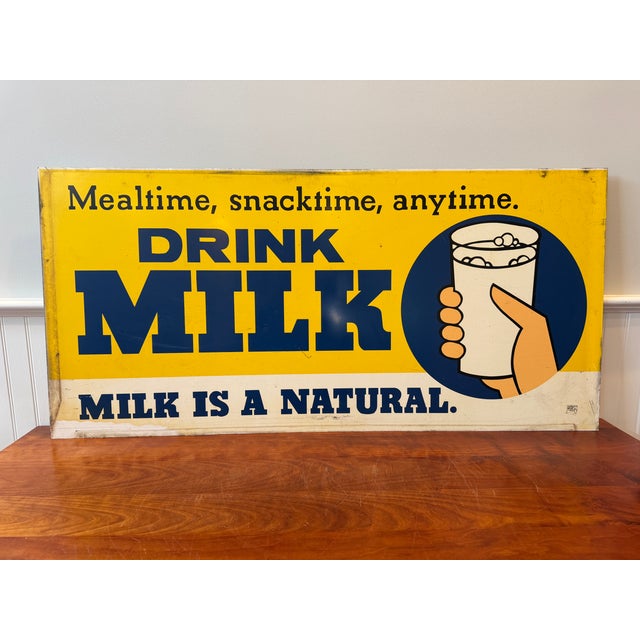 Vintage Connecticut "Drink Milk" Dairy Advertising Metal Sign, 44 Inches For Sale - Image 10 of 18