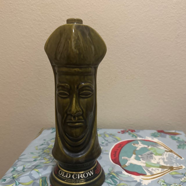 Gothic 1969 Vintage Old Crow Ceramic Chessmen Decanter - Dark Bishop For Sale - Image 3 of 10