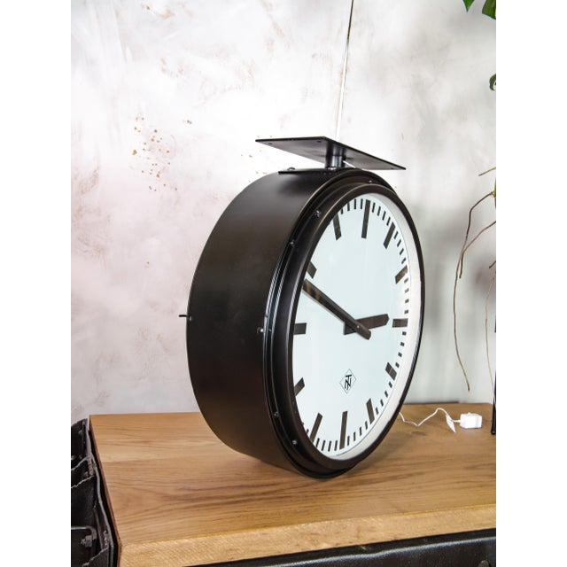 Large Double Sided TN Light Up Station Clock from Telenorma, 1950s For Sale - Image 10 of 16