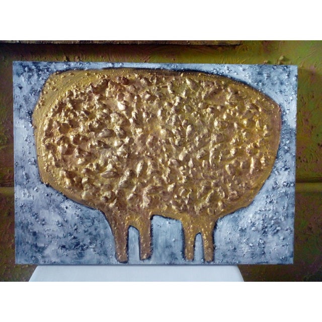 'Magic tree' - highly textured black, white and gold oil painting by Diane Grant. Mixed media, stones, botanic elements...