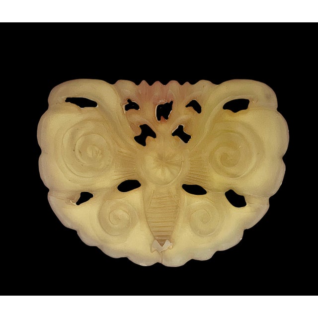 Gemstone Vintage Openwork Carved Chinese Jade Plaque / Pendant With Auspicious Moth or Butterfly For Sale - Image 7 of 8