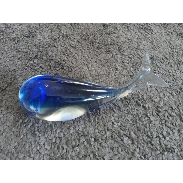 1980s Crystal Clear Art Glass Blue Sommerso Whale Figurine For Sale In Dallas - Image 6 of 7