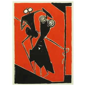 Ugo Sissa Red and Black Gouache on Card