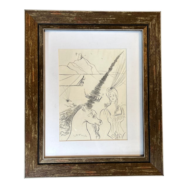 1960’s “Lady & Unicorn” Original Etching by Salvador Dali For Sale