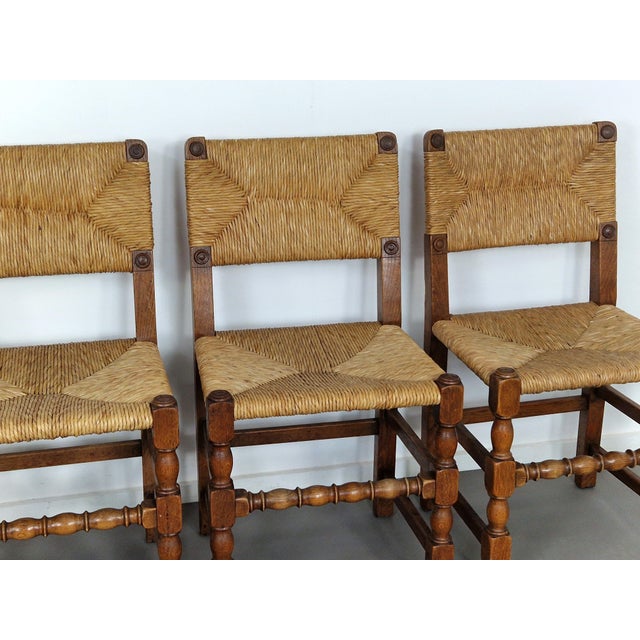 Brown Vintage French Primitive Rush Chairs, 1930s, Set of 4 For Sale - Image 8 of 11