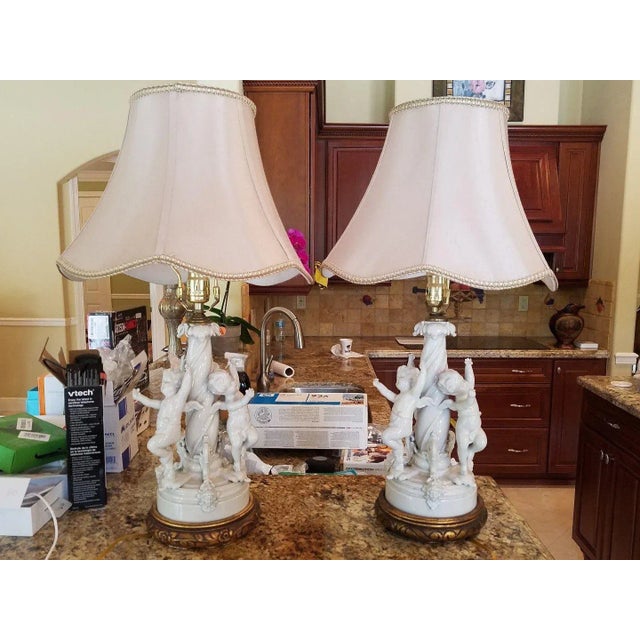 1980s Vintage Blanc De Chine Putti Lamps - A Pair For Sale - Image 10 of 10