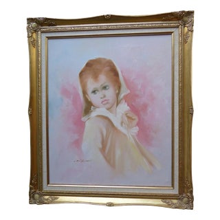 Portrait Painting of a Child, 1970s, Oil on Canvas For Sale