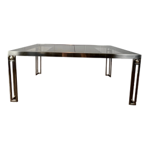 Modern Brushed Nickel and Brass Extendable Dining Table Chrome