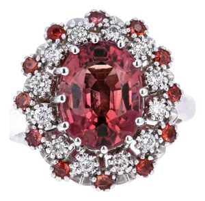Sapphire Tourmaline Diamond White Gold Cocktail Ring, Size 7