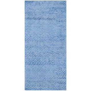 Modern Fret Pattern Blue Silk Runner "Aegean Maze" by Doris Leslie Blau For Sale