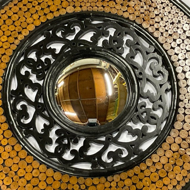 1980s Vintage Arts & Crafts Rustic Live Edge Wood Cuts Convex Wall Mirror. For Sale - Image 11 of 11