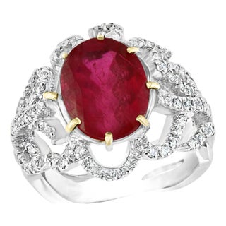 4 Carat Natural Ruby and Diamond 18 Karat White Gold Cocktail Ring For Sale
