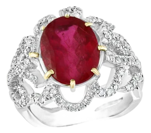 4 Carat Natural Ruby and Diamond 18 Karat White Gold Cocktail Ring