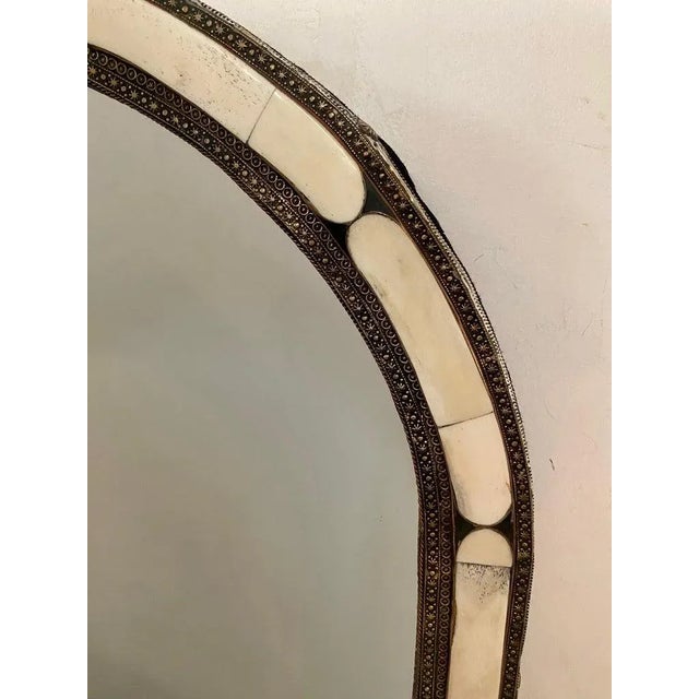 1990s Hollywood Regency Style Handmade Arched White Bone & Brass Inlay Mirror, Pair For Sale - Image 5 of 10