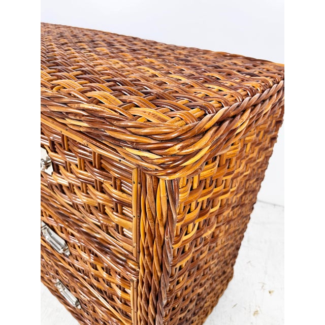 Late 20th Century Vintage Woven Rattan Wicker Campaign Dresser For Sale - Image 5 of 12