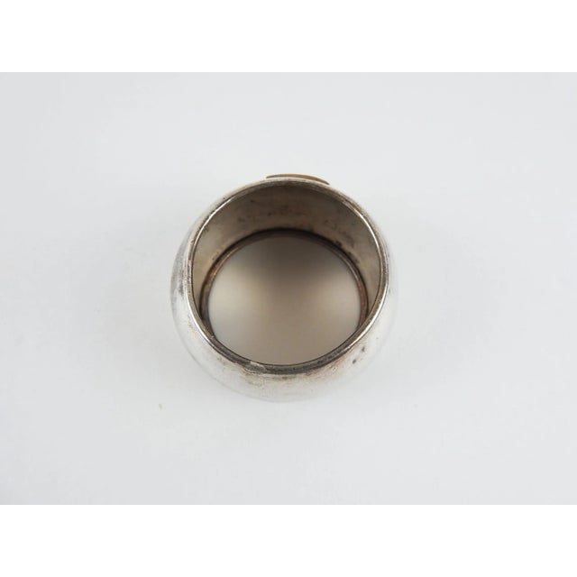 Aberdeen Scotland souvenir napkin ring. Enamel crest on domed silverplate ring, overall patina, few small dings.