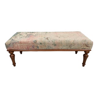 Handmade Turkish Rug Upholstered Dining Bench For Sale