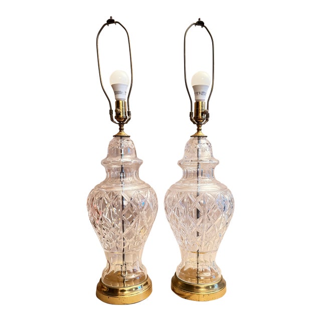 1980s Pair of Large Waterford Crystal Table Lamps For Sale
