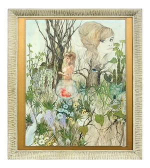 Surrealism Woodland Fancy by Kenneth Fong Gouache on Paper 1969