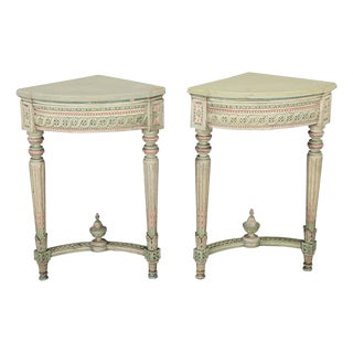Early 20th Century French Pair of Louis XVI Style Corner Demilunes For Sale