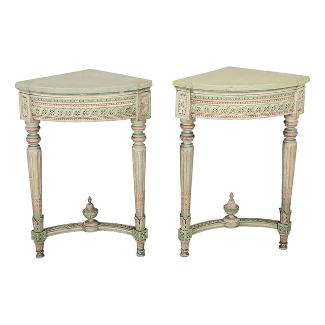 French Pair of Early 20th Century Louis XVI Style Corner Tables For Sale