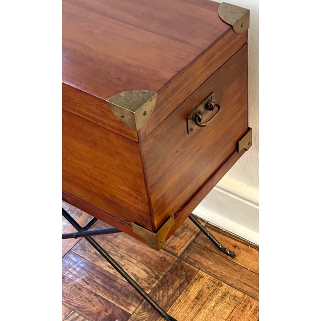 Campaign Style Lift-Top Writing Chest on Folding Iron Stand | Mid-Century British Colonial For Sale - Image 11 of 12