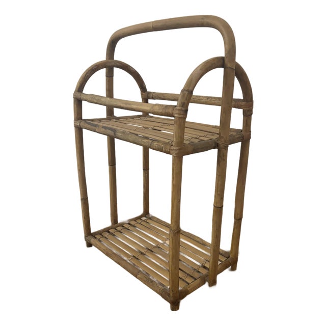 Petite Vintage Mid to Late Twentieth Century Bamboo/Rattan Two Tiered Boho Shelf For Sale