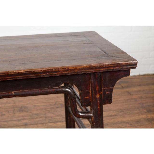 Wood Chinese 19th Century Qing Dynasty Altar Console Table with Distressed Lacquer For Sale - Image 7 of 12