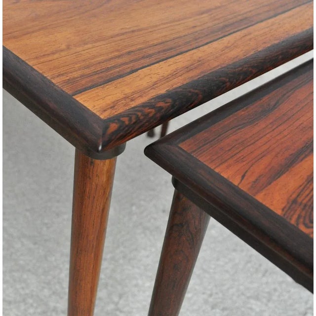 Wood Scandinavian Modern Rosewood Nesting Tables with Drumstick Legs, Set of 3 For Sale - Image 7 of 14