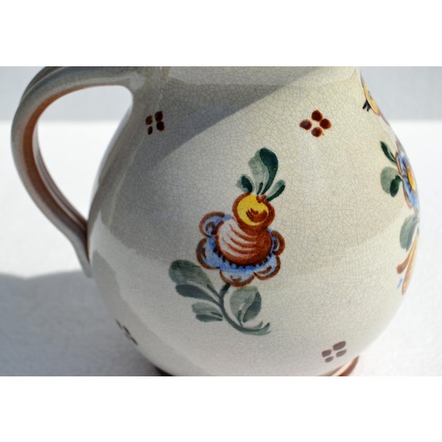 1950s American Earthenware Stoneware Folk Art Pitcher Hand Painted Rustic Cottage For Sale - Image 9 of 18