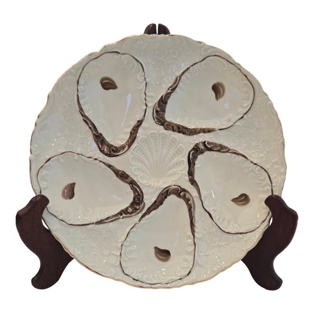 Antique 1880s German Porcelain 5-Well Oyster Plate With Shell Motif For Sale