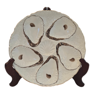 Antique 1880s German Porcelain 5-Well Oyster Plate With Shell Motif