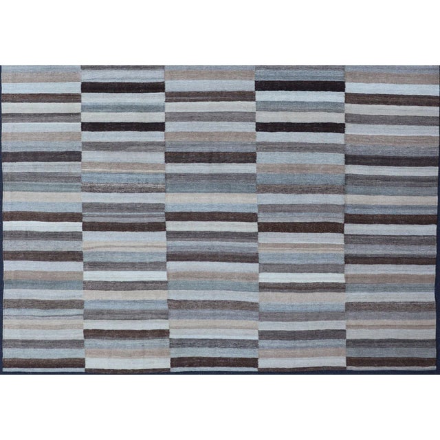 Brown Modern Kilim Rug by Keivan Woven Arts, Striped Design, 8'0 X 9'8 For Sale - Image 8 of 13