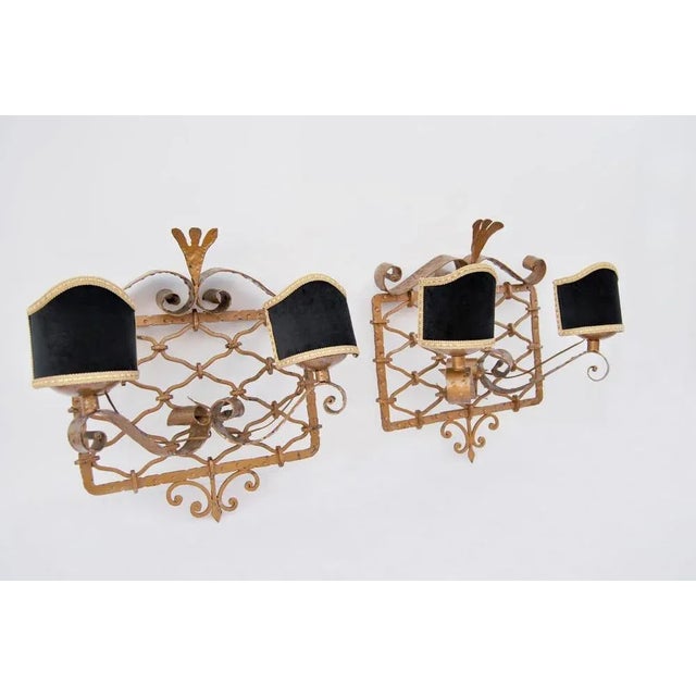 Wall Lights in Iron, 1950s, Set of 2 For Sale - Image 3 of 7