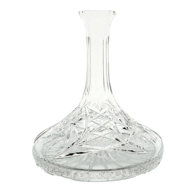 Glass Vintage Cut Crystal Ship’s Decanter – Eleanor Pattern by American Cut – Faceted Dome Stopper – 34 Oz Barware Accent For Sale - Image 7 of 11