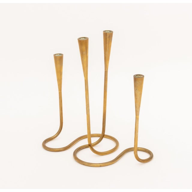 Illums Bolighus Pair of Illums Bolighus Modernist Brass Candlestick Holders For Sale - Image 4 of 11