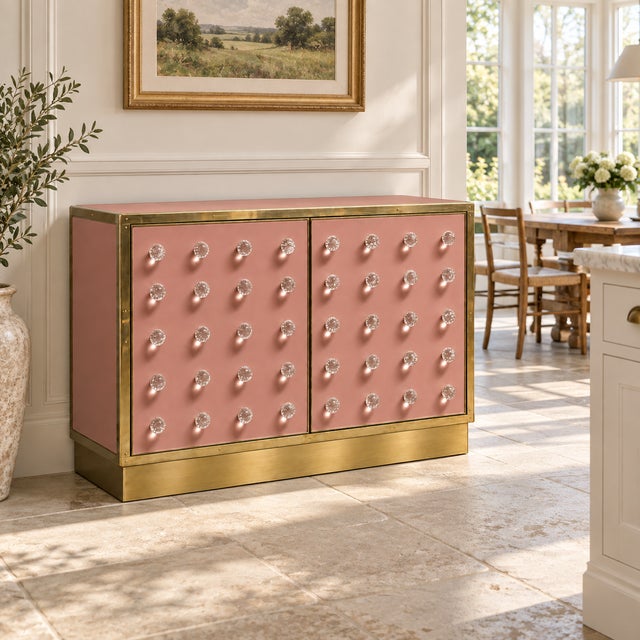 Dusty Rose Murano Glass Sphere Dry Bar on Brass Plinth from Justfurnituress SRL For Sale - Image 6 of 8