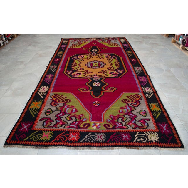 Vintage Turkish Rug Kilim Handwoven Large Runner Tribal Medallion - 6′2″ X 13′3″ For Sale - Image 6 of 14